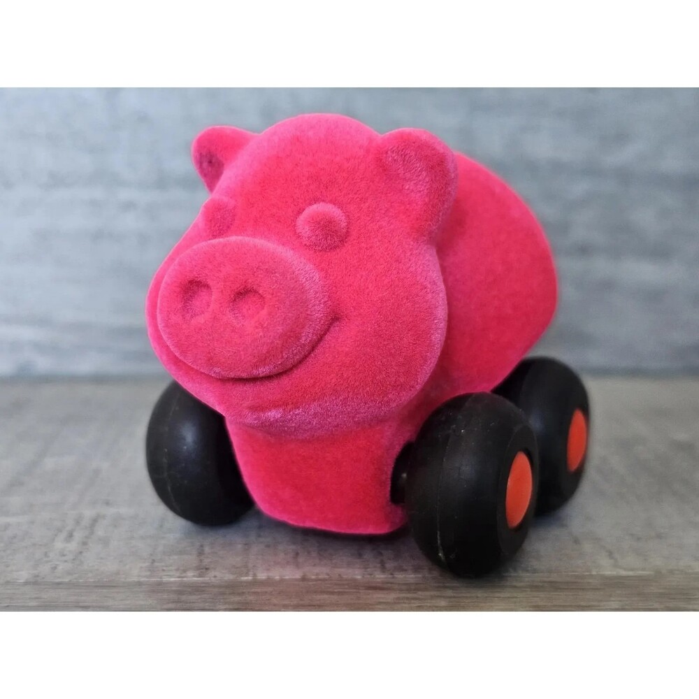 Rare Magenta Pink Soft Velvety Pig Microvehicle Car Toy 3"